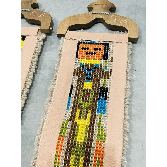 Set 2 Latch hook Wall Hanging Kachina Native American Yei Symbol 46" Vintage Blu - Picture 12 of 16